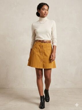 Hell Bunny A-Line Button Front Corduroy Mustard Skirt Size XS